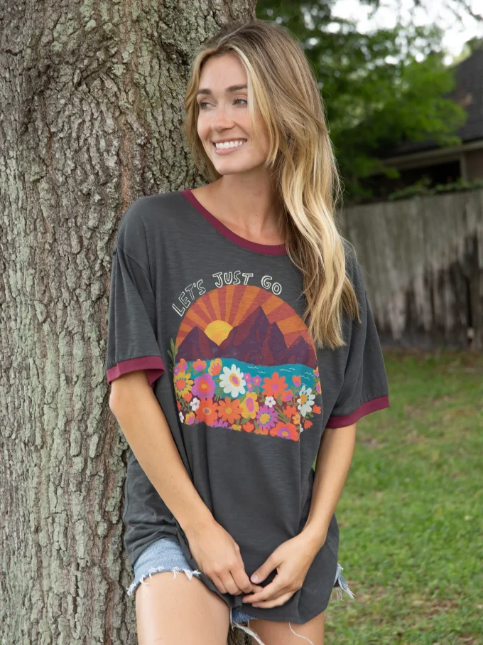 Tricou oversized tip ringer – Let's Just Go - imagine 3